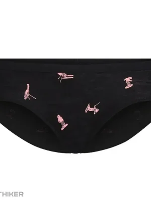 Zlevněný icebreaker Merino 150 Siren Hipkini Ski Day dámské kalhotky, black/acid pink/aop