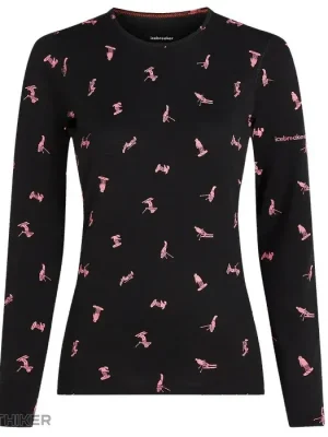 icebreaker Merino 200 Oasis LS Crewe Ski Day dámské tričko, black/acid pink/aop Bezpečná Platba