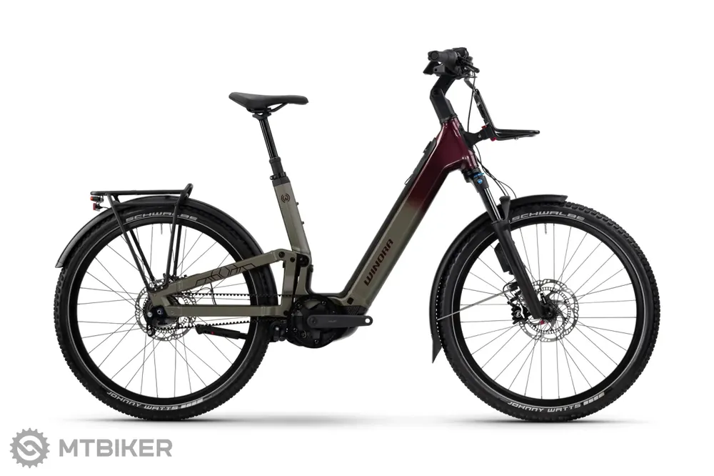 WINORA Sinus FS R5f Pro Low 27.5 elektrokolo, sand/deep red Horká Nabídka