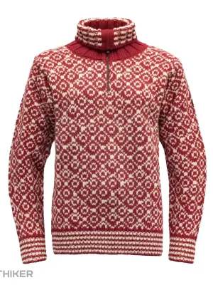 Sleva Devold SVALBARD WOOL mikina, hindberry/offwhite
