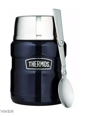 Levný Thermos Termoska na jídlo se šálkem a skládací lžící, 470 ml, tmavě modrá