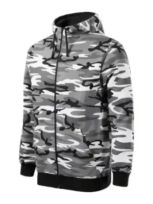Malfini Camo zipper maskáčová mikina s kapucí, camouflage gray, 300 g/m² Nová Kolekce
