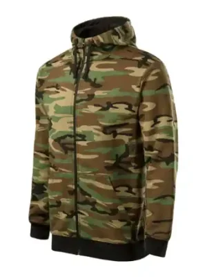Malfini Camo zipper maskáčová mikina s kapucí, camouflage brown, 300 g/m² Akce