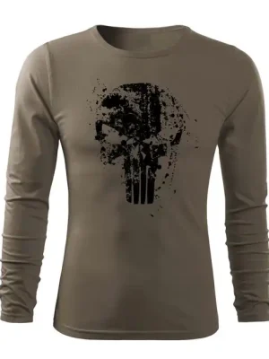 DRAGOWA Fit-T tričko s dlouhým rukávem Frank The Punisher, olivová 160g/m2 Autentický