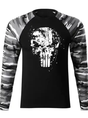 Novinka DRAGOWA Fit-T tričko s dlouhým rukávem Frank The Punisher, metro 160g / m2