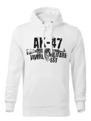 DRAGOWA pánská mikina s kapucí Seneca AK-47, bílá 320g / m2 Víkendová Akce
