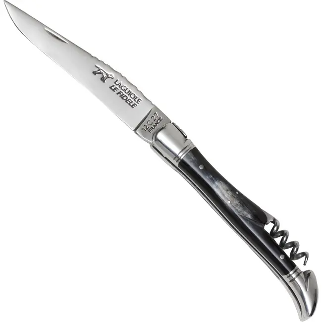 Značkový Laguiole le Fidele Kapesní nůž Laguiole Bufallo Horn Kl 90 mm, Korkenz