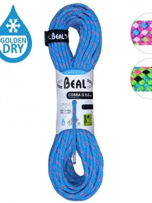 Levný BEAL Poloviční lano pro zimní horolezectví Cobra Unicore 8,6 mm 2 × 50 m, modrá / fuchsiová