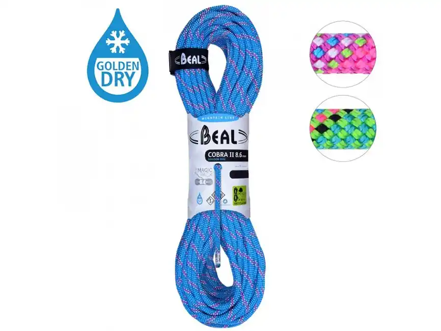 Levný BEAL Poloviční lano pro zimní horolezectví Cobra Unicore 8,6 mm 2 × 50 m, modrá / fuchsiová