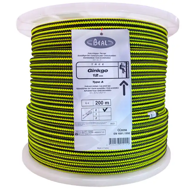Autentický BEAL Arboristické lano s koncovými smyčkami Ginkgo 12 mm 200 m