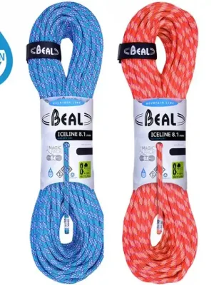 Super Cena BEAL poloviční lezecké lano Ice Line Unicore 8,1mm 2×50m, emerald/oranžová