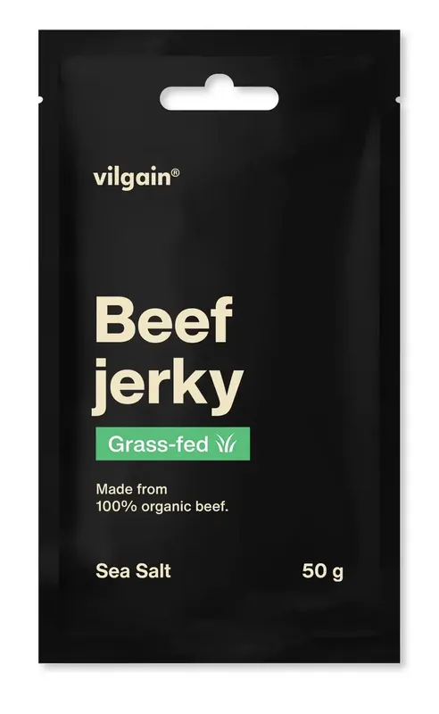 Cenově Výhodný Vilgain Grass-Fed Hovězí jerky BIO - mořská sůl 50 g